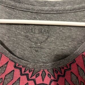 Lucky Brand Charcoal and Coral Geometric Tee